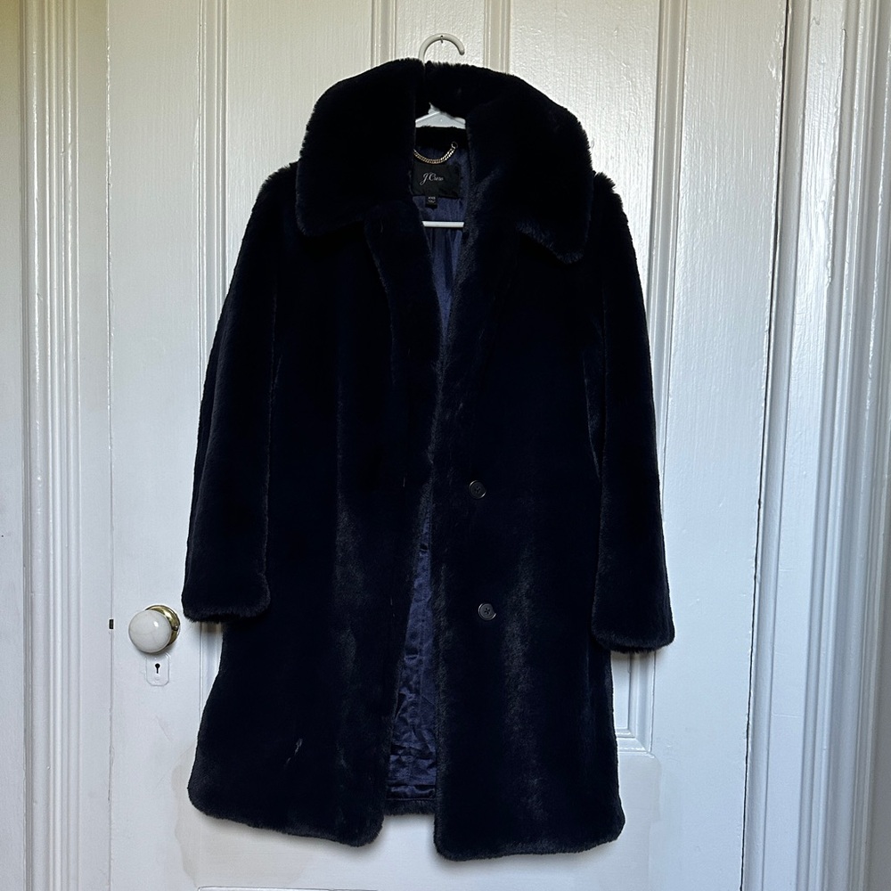 J. Crew Midnight Blue Faux Fur Coat